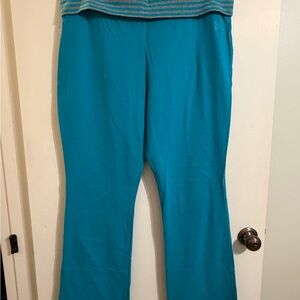 New York & Company Teal and Gray Striped Yoga Pants size XL